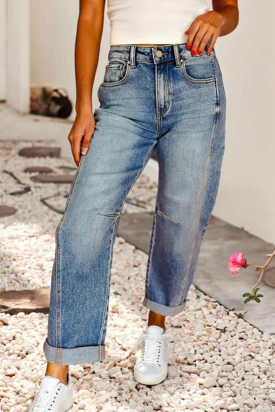NEW LITTLE DAISY CLOSET vintage-washed barrel jeans in dusk blue
